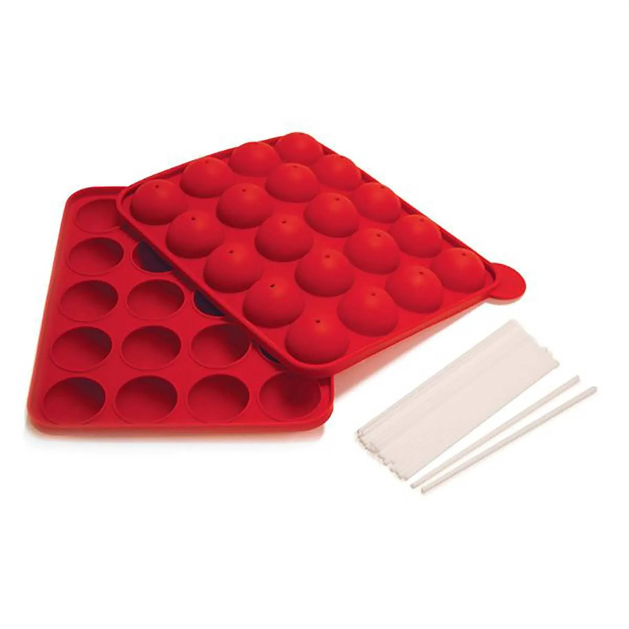 Norpro Silicone Cake Pop Pan with 20 Reusable Sticks, Red