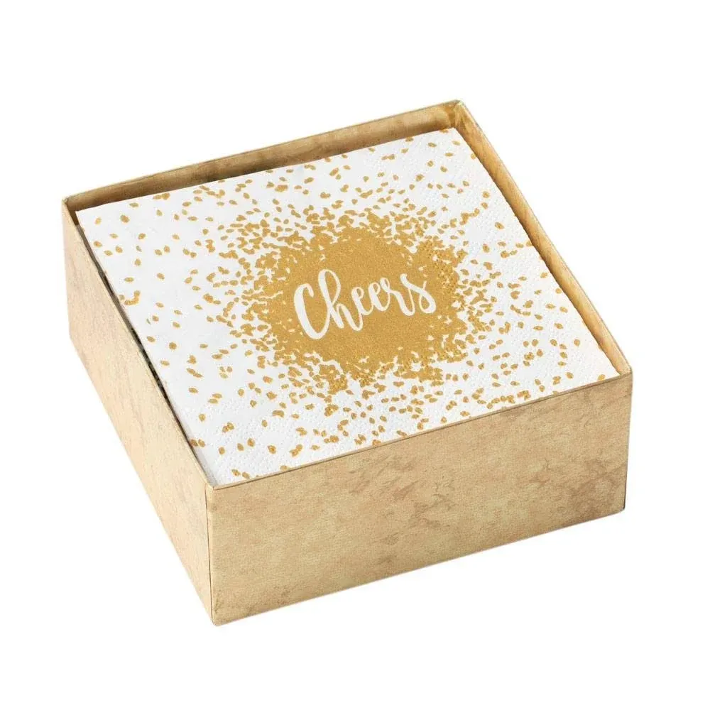 Caspari Cheers in Gold Boxed Paper Cocktail Napkins - 40 per Box