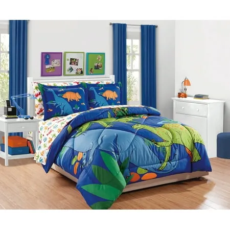 Fancy Linen 7pc Boys Full Comforter Set Dinosaurs Blue Green Orange New #Dinosaur ...