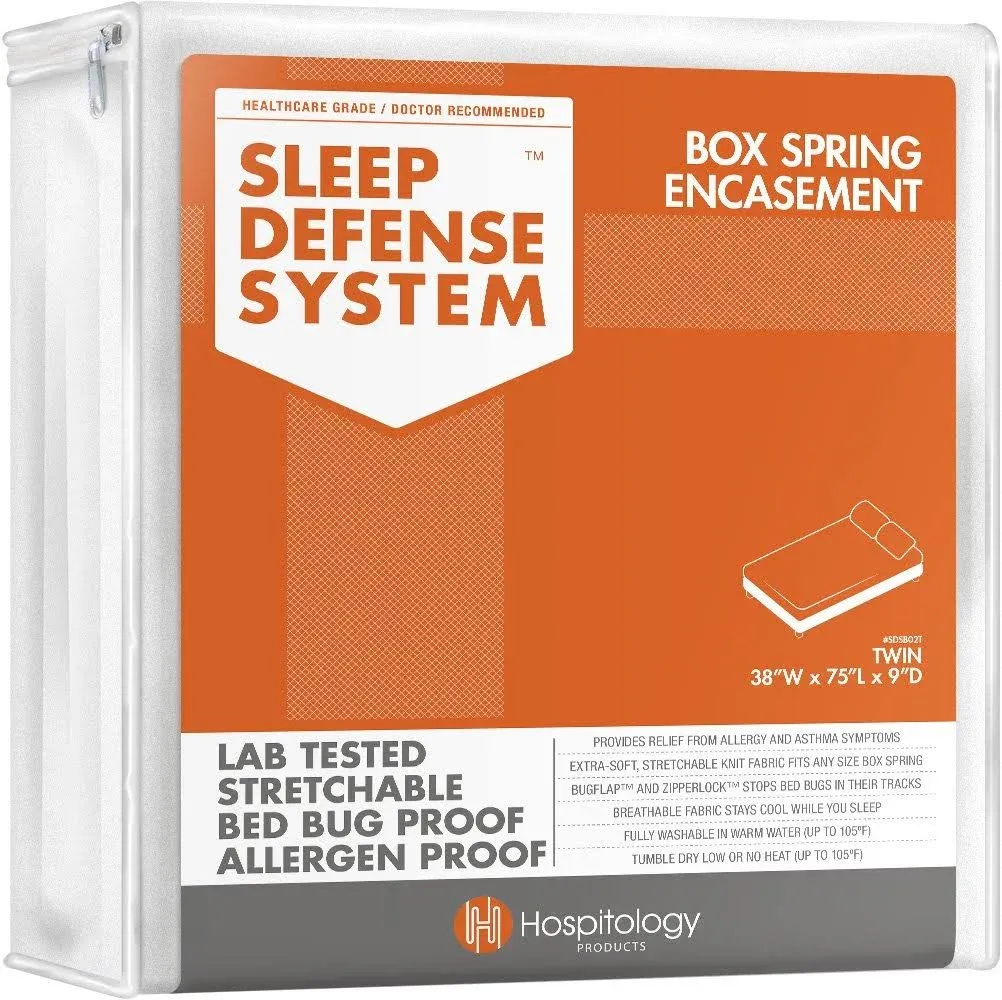 HOSPITOLOGY PRODUCTS Box Spring Encasement - Zippered Bed Bug Dust Mite Proof Hypoallergenic - Sleep Defense System - Queen –60" W x 80" L