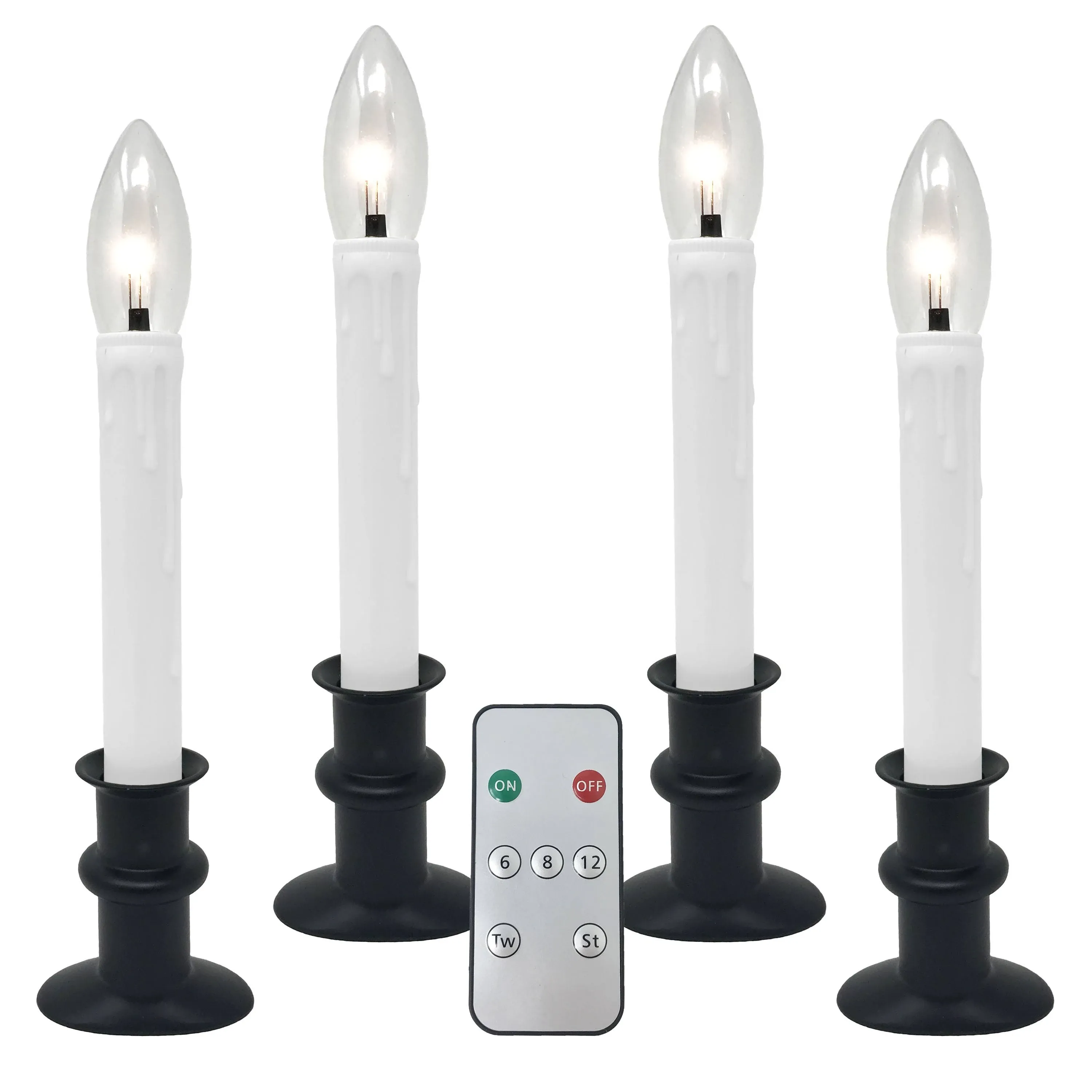 Slimline Ultra-Bright LED Window Candles, Battery Operated, Remote Control, Metal Base (VT-9167-R4, Pack of 4)