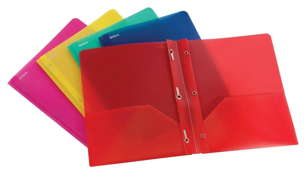 Oxford Two-Pocket Portfolio, Tang Fastener, 1/2" Capacity, Assorted Colors, 25/Box