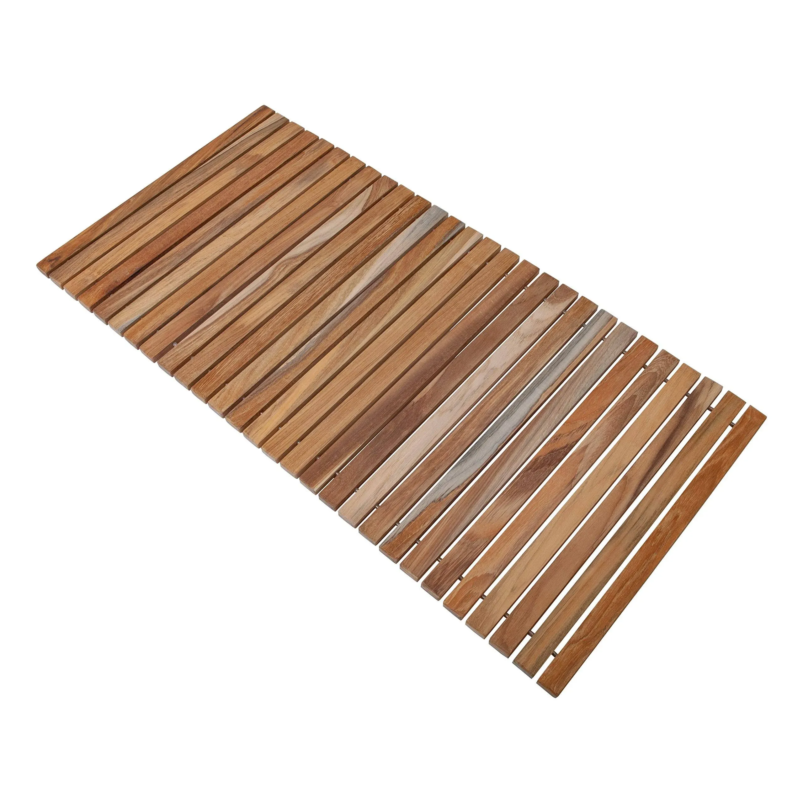 Nordic Style Teak Shower and Bath String Mat - Indoor and Outdoor Use - Non-Slip Wooden Platform for Sauna, Pool, Hot Tub Flooring Decor and Protector (40 x 20, Natural Finish)