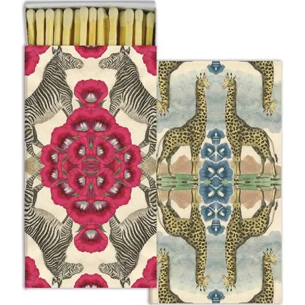 Decorative Safari Florals Match Boxes with Wooden Matches | Set of 2 Large Match Boxes