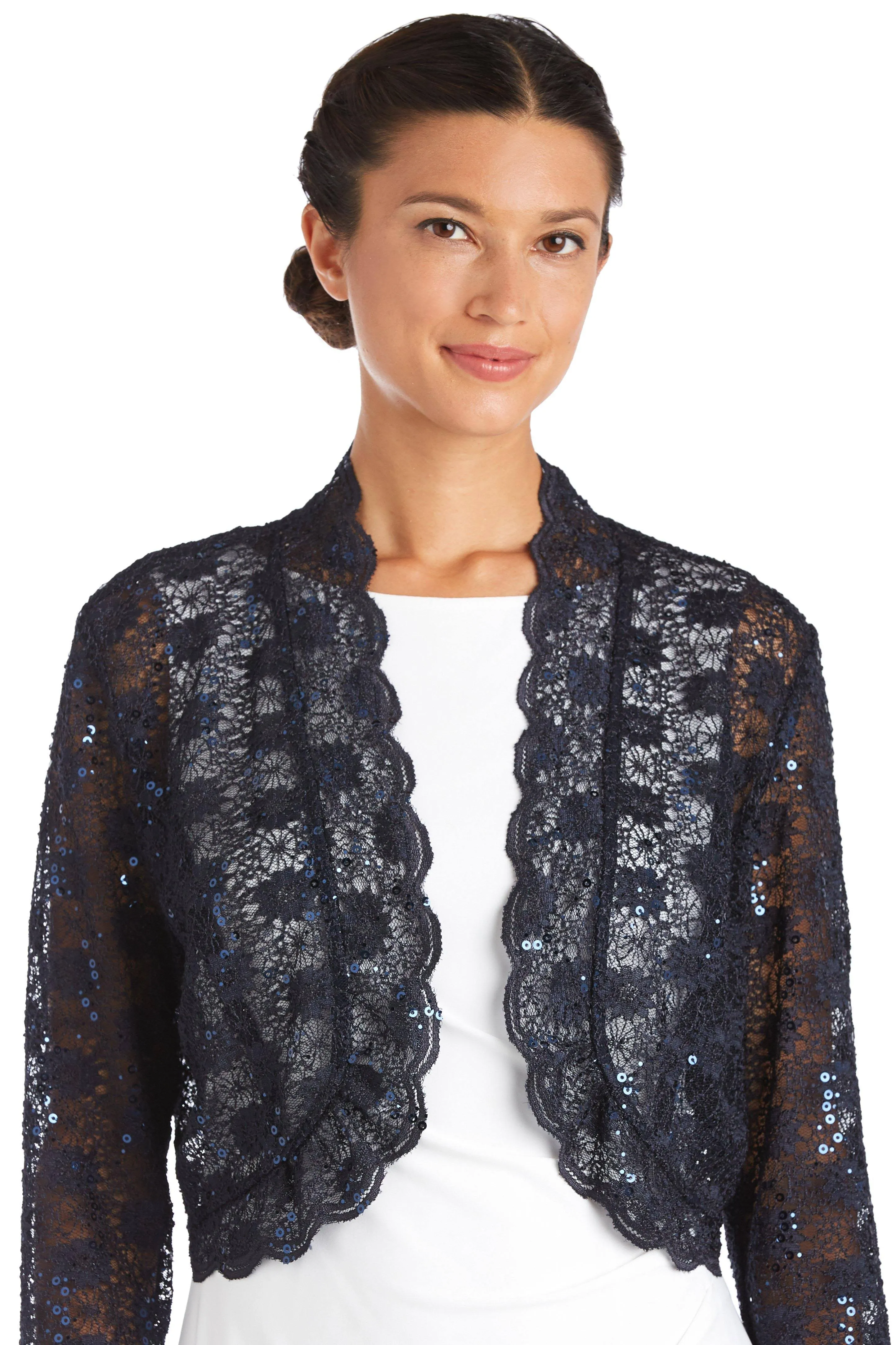 R & M Richards Scalloped Sequin Lace Bolero