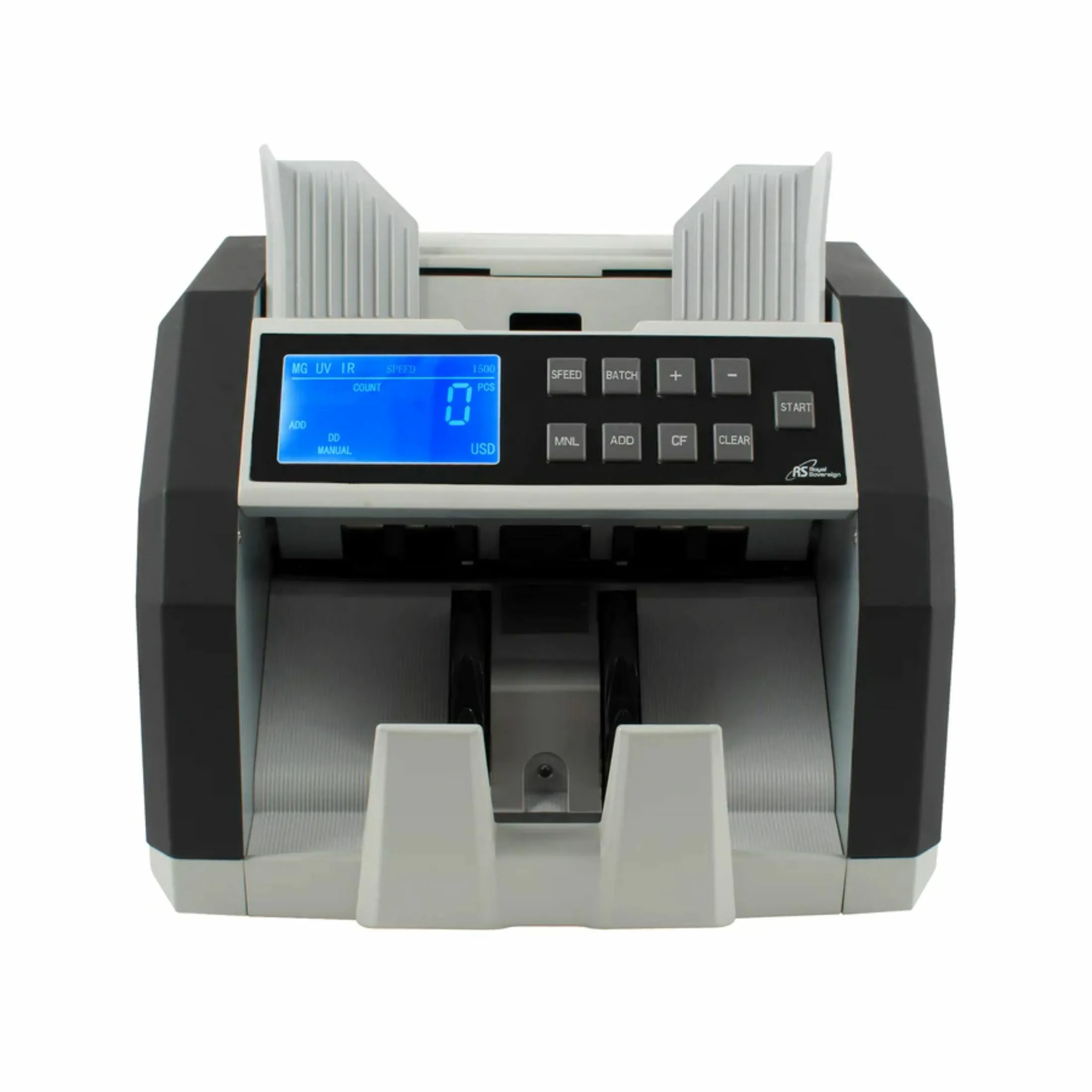 Royal Sovereign Front Load Bill Counter with Counterfeit Detection, 1,400 Bills/min, 9.76 X 10.63 X 9.65, Black/Gray