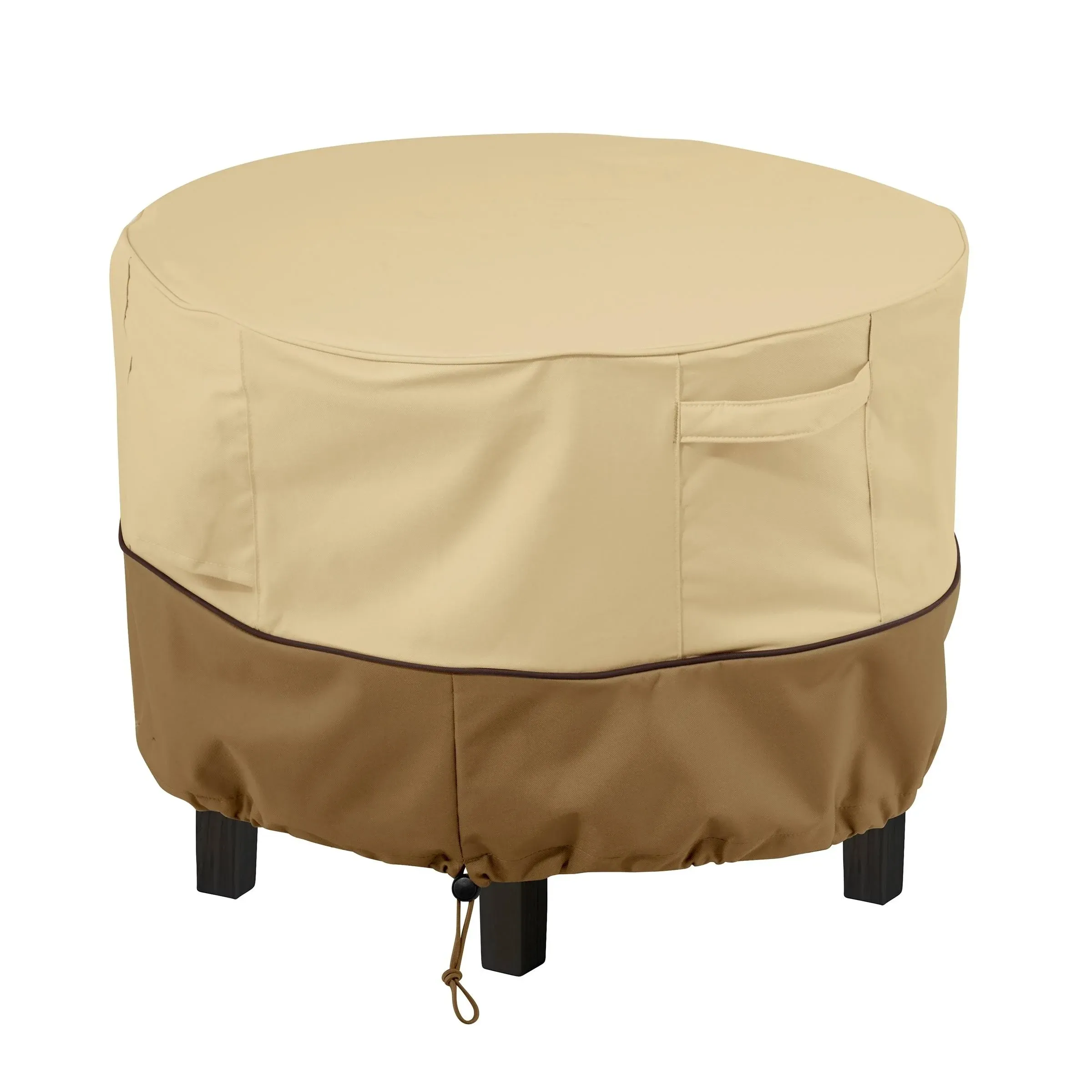 Veranda Beige Patio Round Ottoman Cover, 22 in Dia x 23 in H