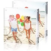 TWING 2 Pack 4x4 Acrylic Picture Frame, Horizontal Magnet Double Sided 4x4 Picture Frame Set with Microfiber Cloth, 10 + 10MM Thickness Clear Desktop Acrylic Photo Frame Display Gifts Ideal, Ideal