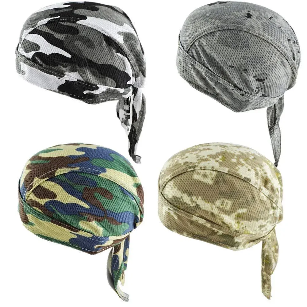 GUIFIER 4 Pack Do Rag/Dew Rag Sweat Wicking Skull Cap Priate Hat Motorcycle Head Wrap for Men Women Camo