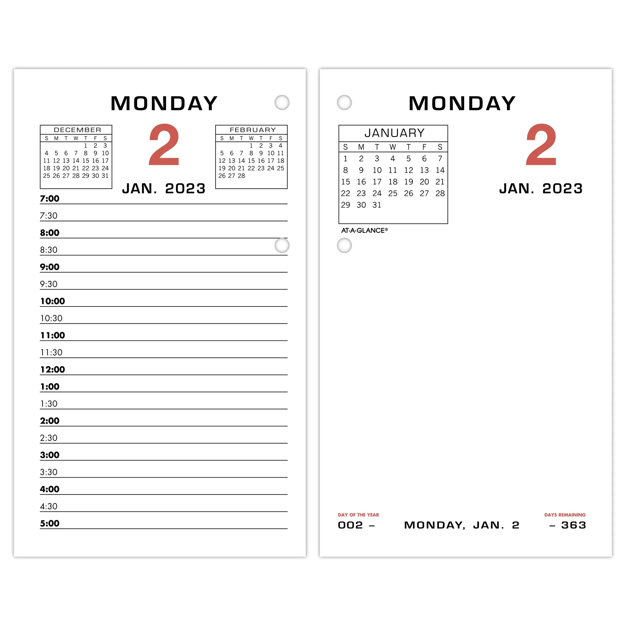 AT-A-GLANCE Two-Color Desk Calendar Refill, 3.5 x 6, White Sheets, 2023