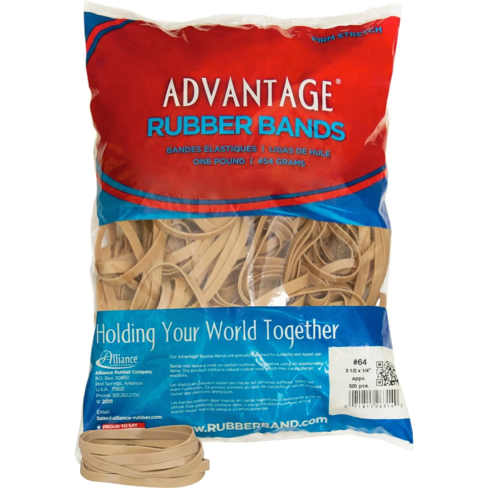 Alliance Rubber 26644 Advantage Rubber Bands Size #64, 1 lb Bag Contains Approx.