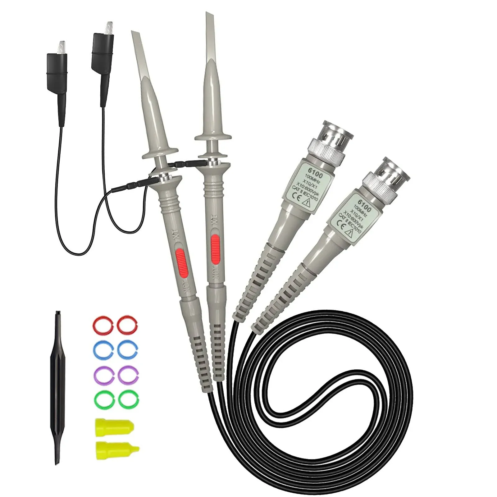 2-Pack P6100 Oscilloscope Clip Probes 100MHz with Accessories Kit 1X 10X