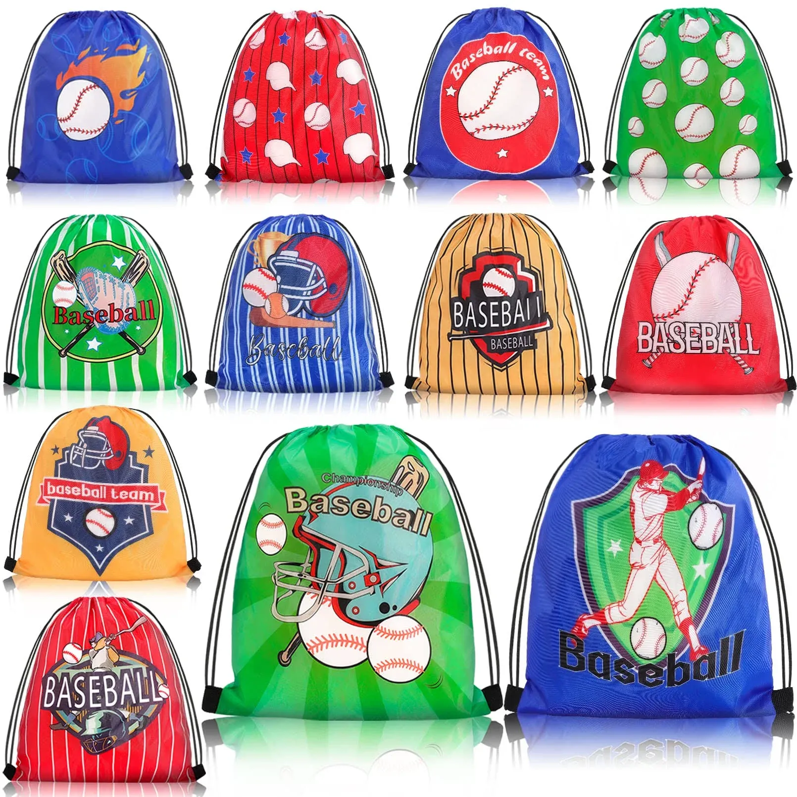 12 PCS Baseball Drawstring Bags,Baseball Drawstring Backpack,Baseb<wbr/>all Party F...