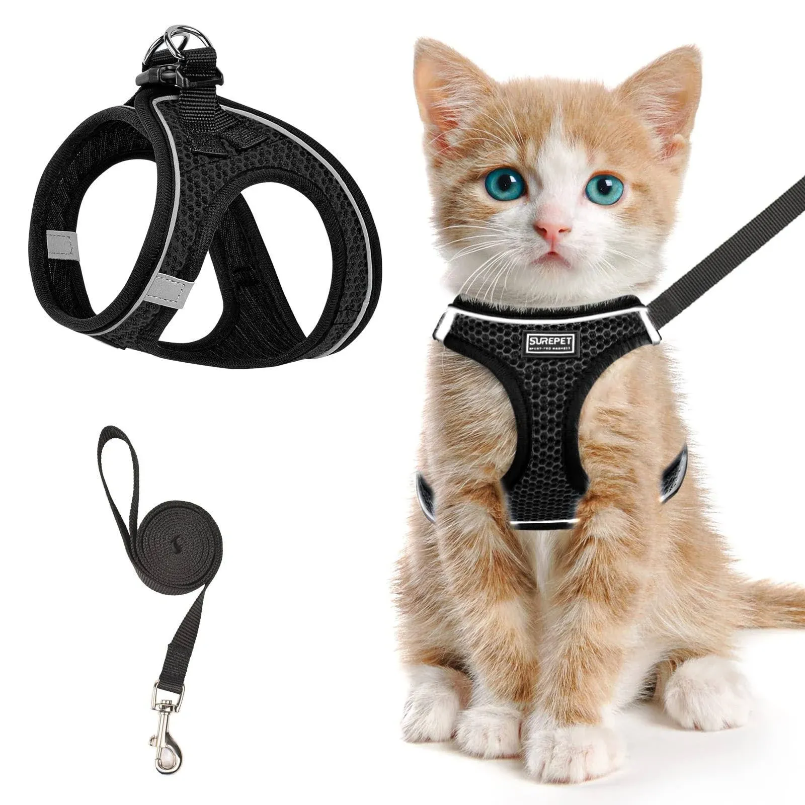 Cat Harness and Leash for Walking Escape Proof, Adjustable Kitten Vest Harness ...