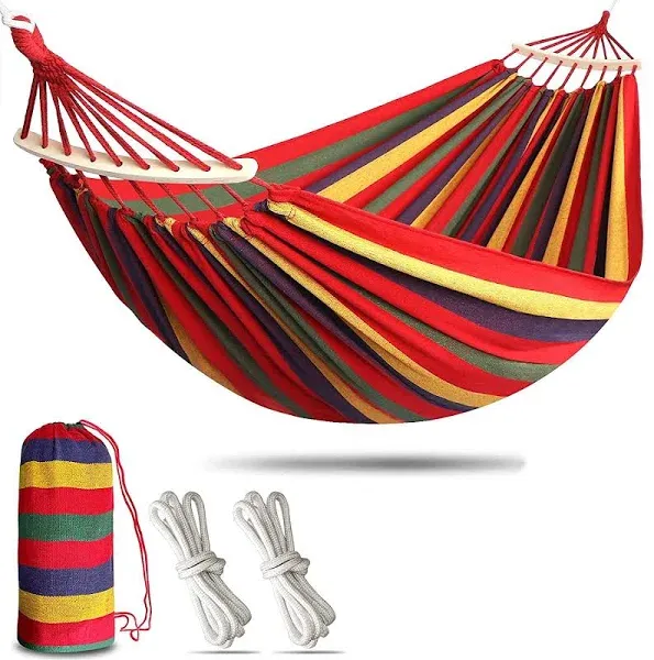 WoneNice Outdoor Double 2 Person Cotton Hammock, Red