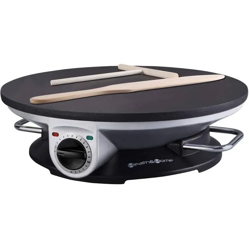 Health and Home Crepe Maker - 13 Inch Crepe Maker & Electric Griddle & Non-stick Pancake Maker-Crepe Pan (Silver-A)