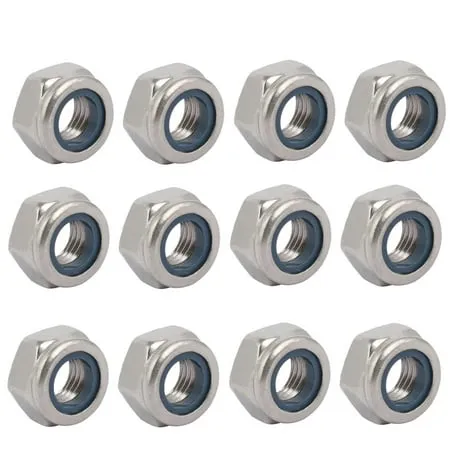 12pcs M10 x 1.25mm Pitch Metric Fine Thread 304 Stainless Steel Hex Lock Nuts