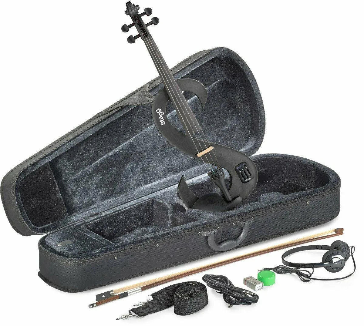 Stagg 4/4 S-Shaped Black Electric Violin Set w/ Soft Case &amp; Headphones