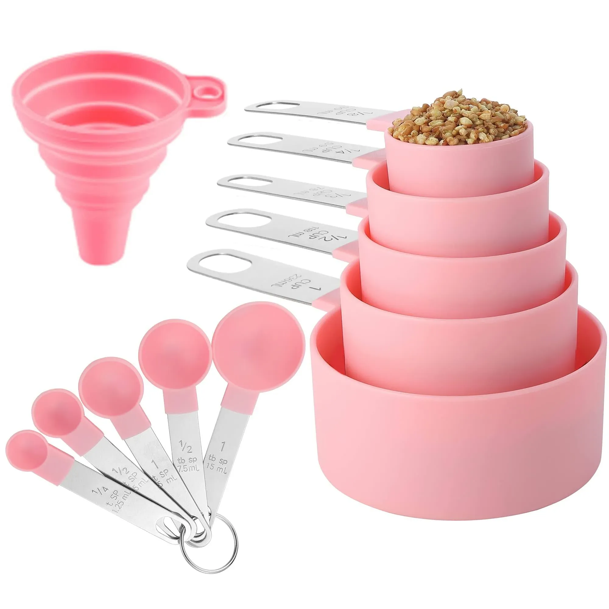 Measuring Cups and Spoons Set of Kitchen Gadgets 10 Pieces, Stackable Stainle...