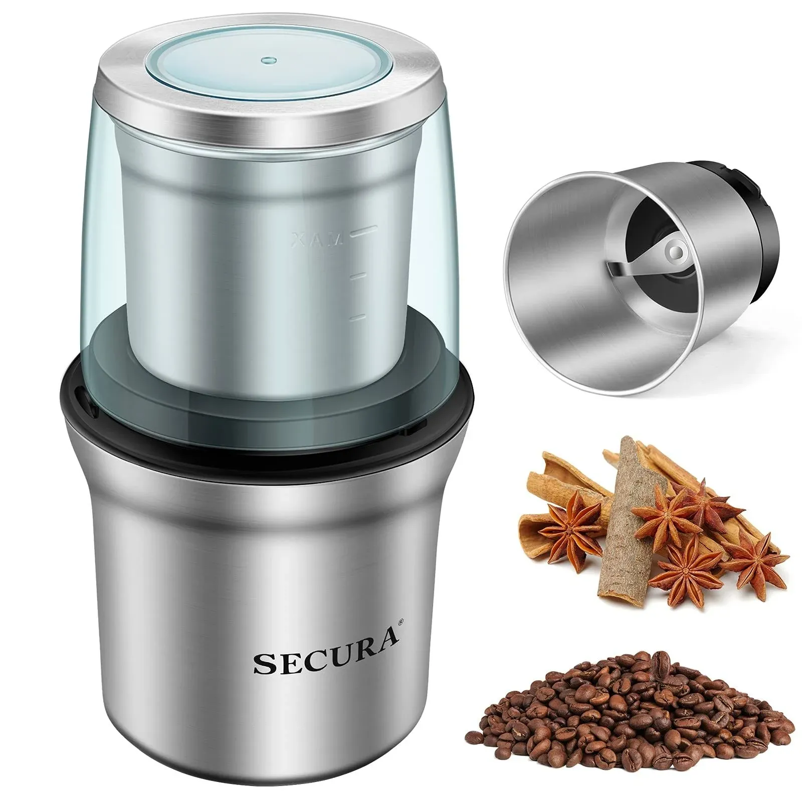 Secura Coffee Grinder Electric, 2.5oz/75g Large Capacity Spice Grinder Electric ...