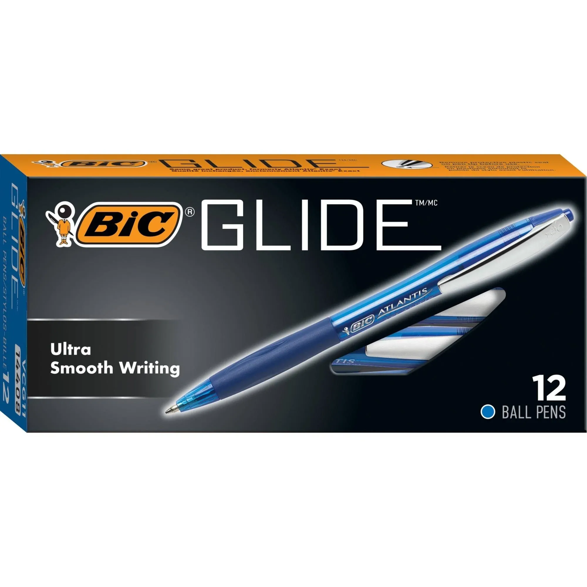 BIC Glide Retractable Ballpoint Pen, Medium Point, 1.0mm, Blue Ink, Dozen (14408/VCG11BE) | Staples