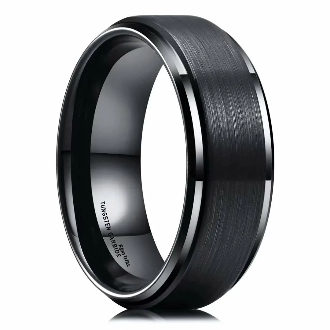 King Will Basic Mens Tungsten Carbide Ring 8mm Polished Beveled Edge Matte ...