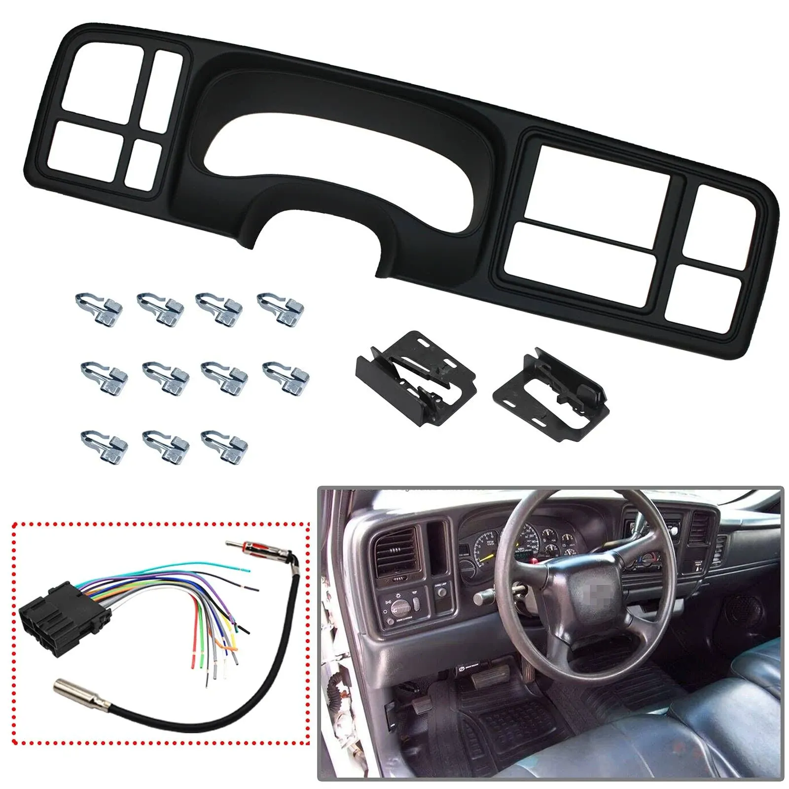 Double DIN Dash Kit w/Wiring Harness & Antenna Adapter Fit 1999-2002 GM Full-Size ...