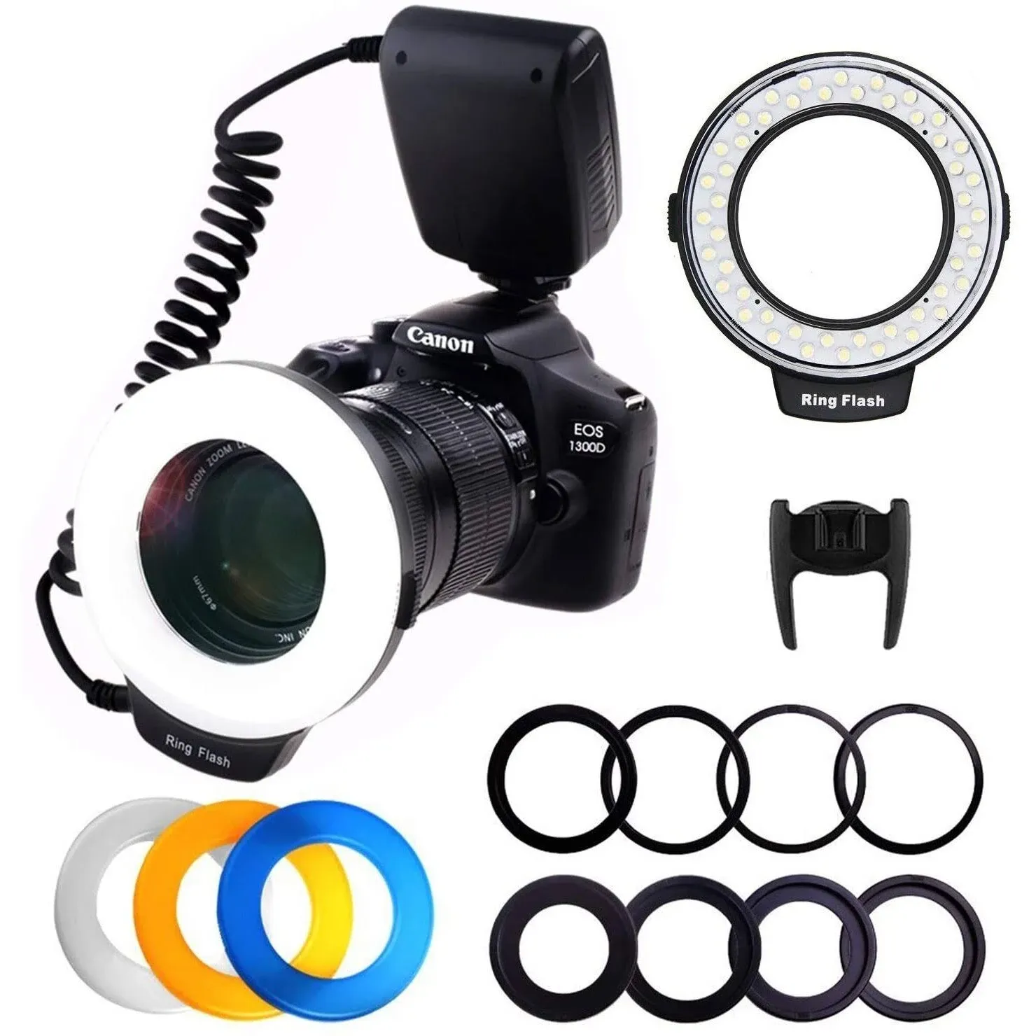 PLOTURE Flash Light W/ LCD Display Adapter Rings Works With Canon, Nikon &amp; DSLR