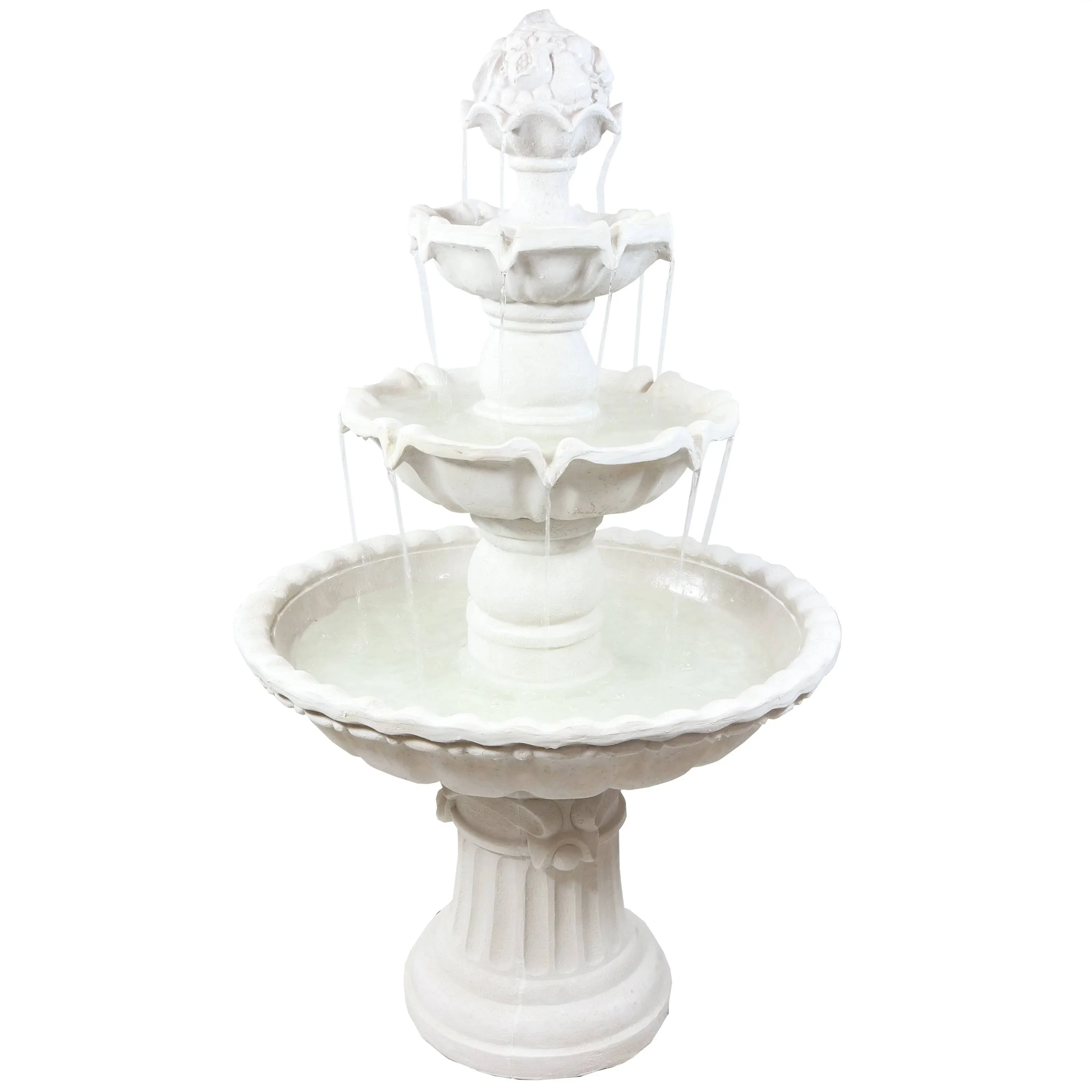 Sunnydaze Four Tier Electric Outdoor Water Fountain with Fruit Top, White