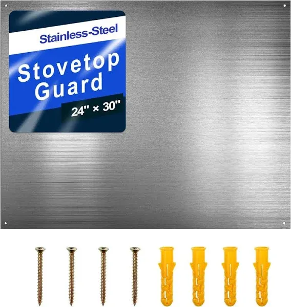 24 by 30 Inch Reversible Stainless Steel Backsplash Metal Backsplash Kitchen Backsplash Behind Stove Metal Sheet Panels with 4 Pre Drilled Holes and Screws for Wall Protector (1 Set)