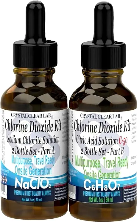 Crystal Clear Chlorine Dioxide for Travel with Citric Acid (1 Ounce)