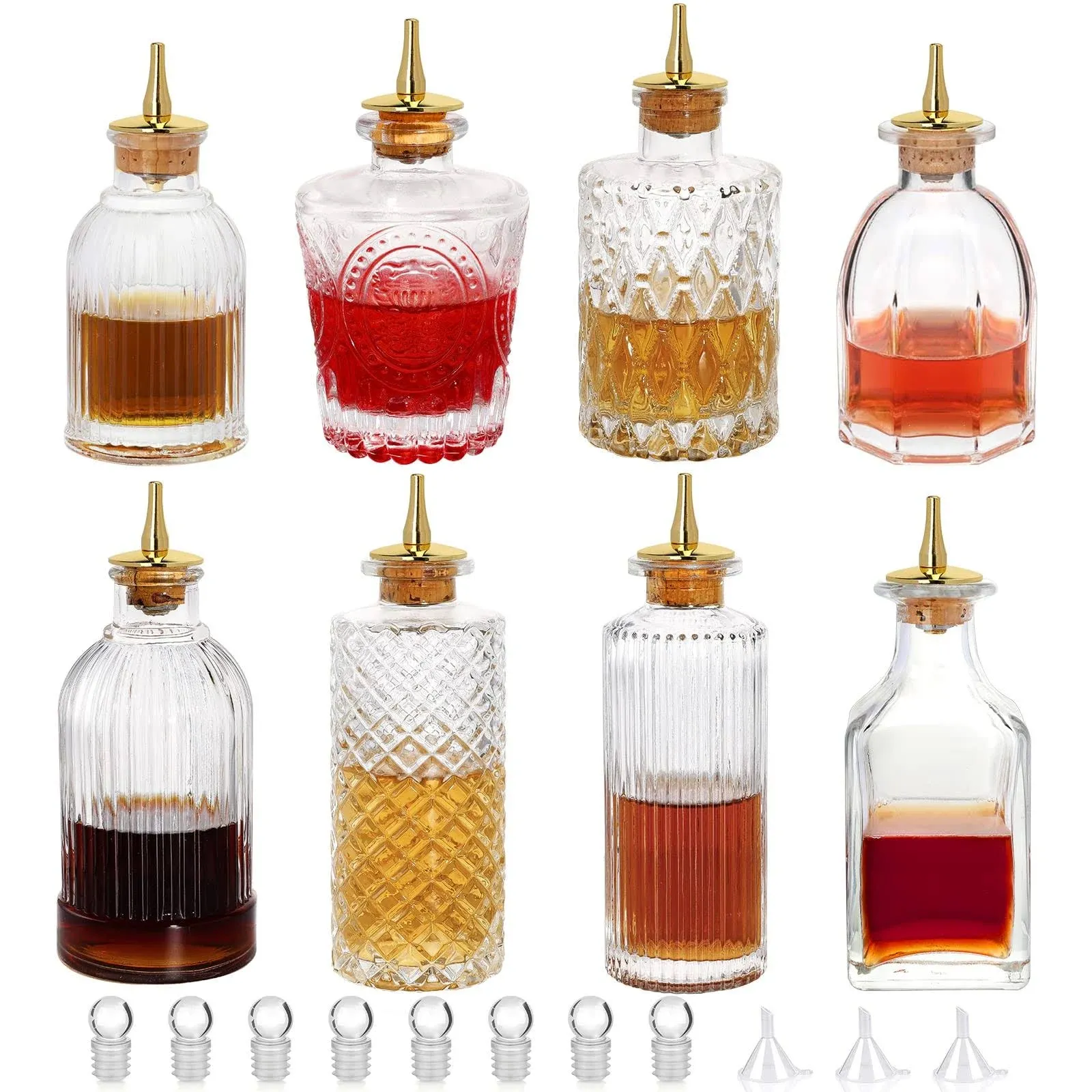 Bitters Bottle 8pcs Glass Dash Bottle Set For Cocktail With Zinc Alloy Dasher To