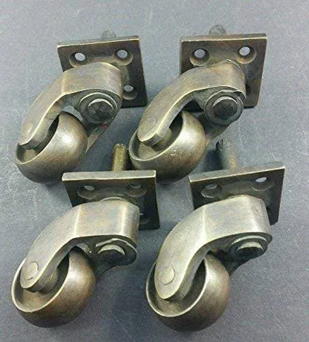 4 x Antique Style Cast Solid Brass Swivel Caster Wheel  Pivot Industrial Strong Table Leg Cap Ends #W2