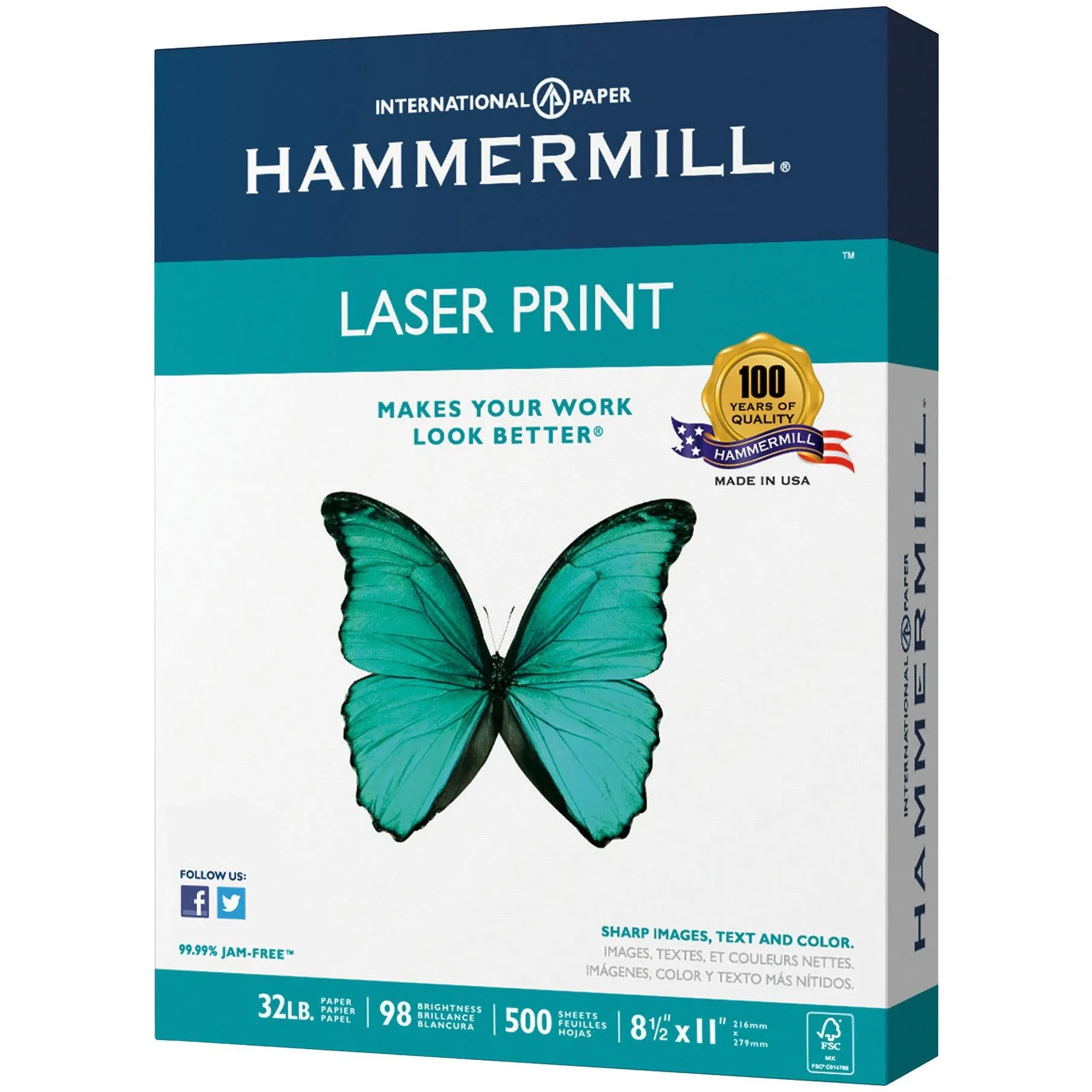 Hammermill Printer Paper, Premium Laser Print 32 lb, 11 x 17 - 1 Ream (500 Sheets) - 98 Bright, Made in The USA, 104653R, 32lb