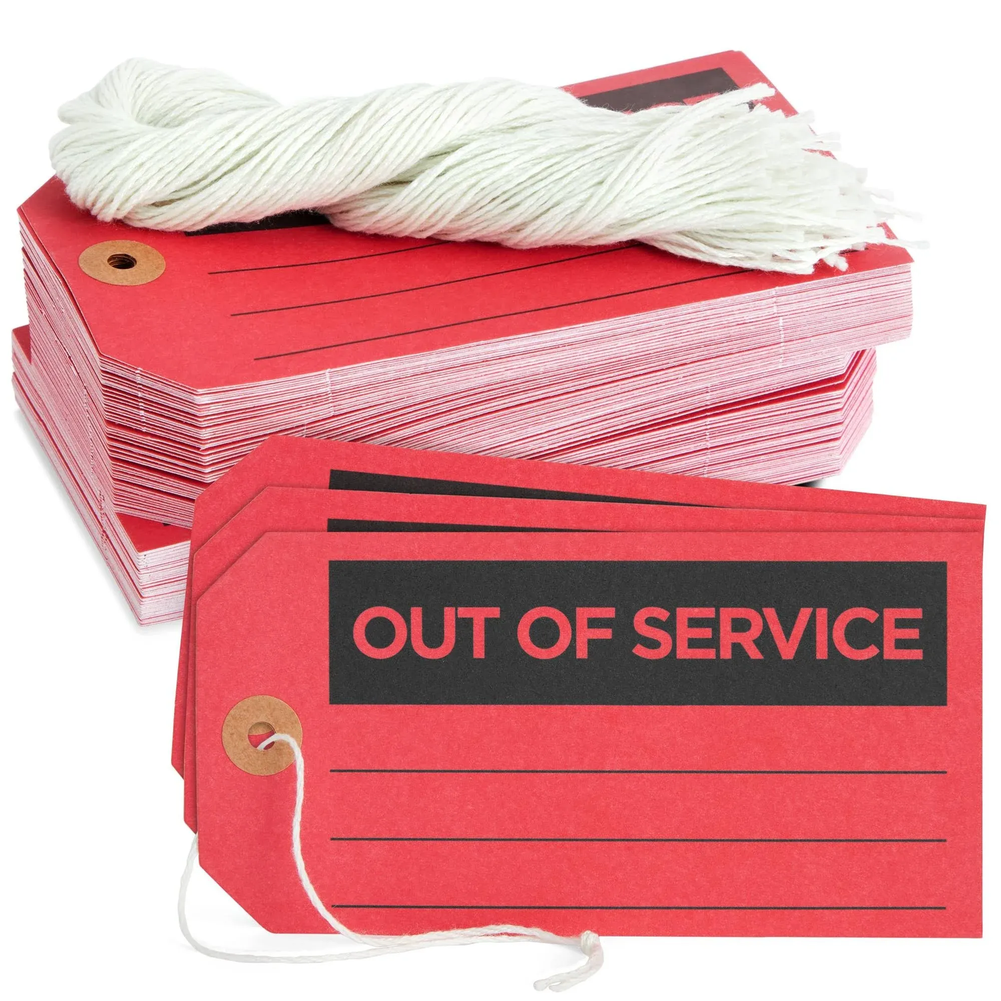 Juvale 100 Pack Red Out of Service Tags with String, Bulk Set Maintenance Equipment Repair Signs for Small Business Supplies (5.75 x 3 in)