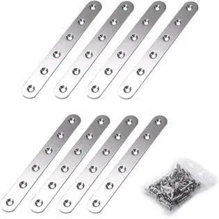 Sumnacon 8 Pcs Stainless Steel Flat Plates Heavy Duty Mending Plate Straight Corner Brace Brackets Connector Furniture Repair F