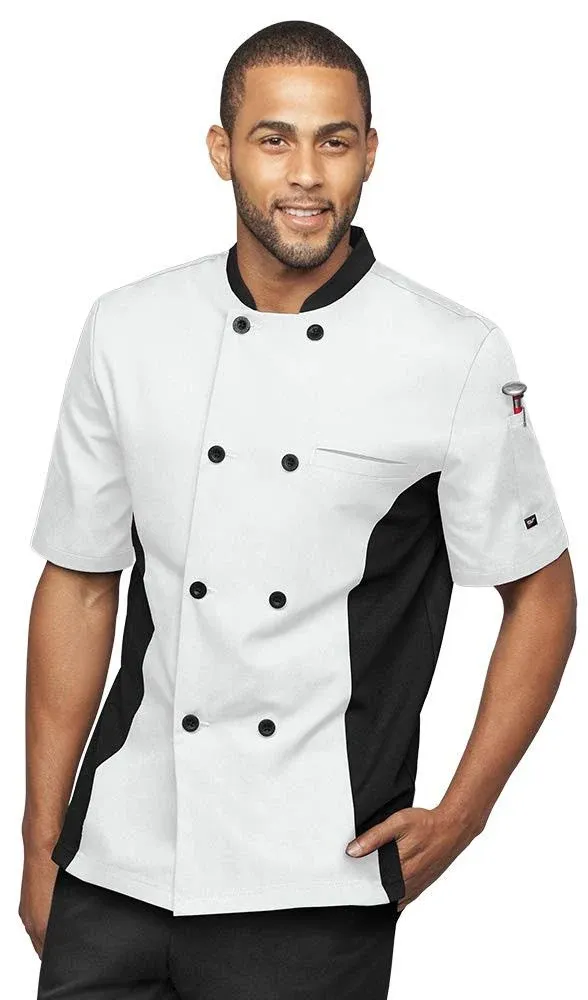 "LIGHTWEIGHT Men's 2-Pocket Short Sleeve w/ Mesh Side Panels Chef Coat"