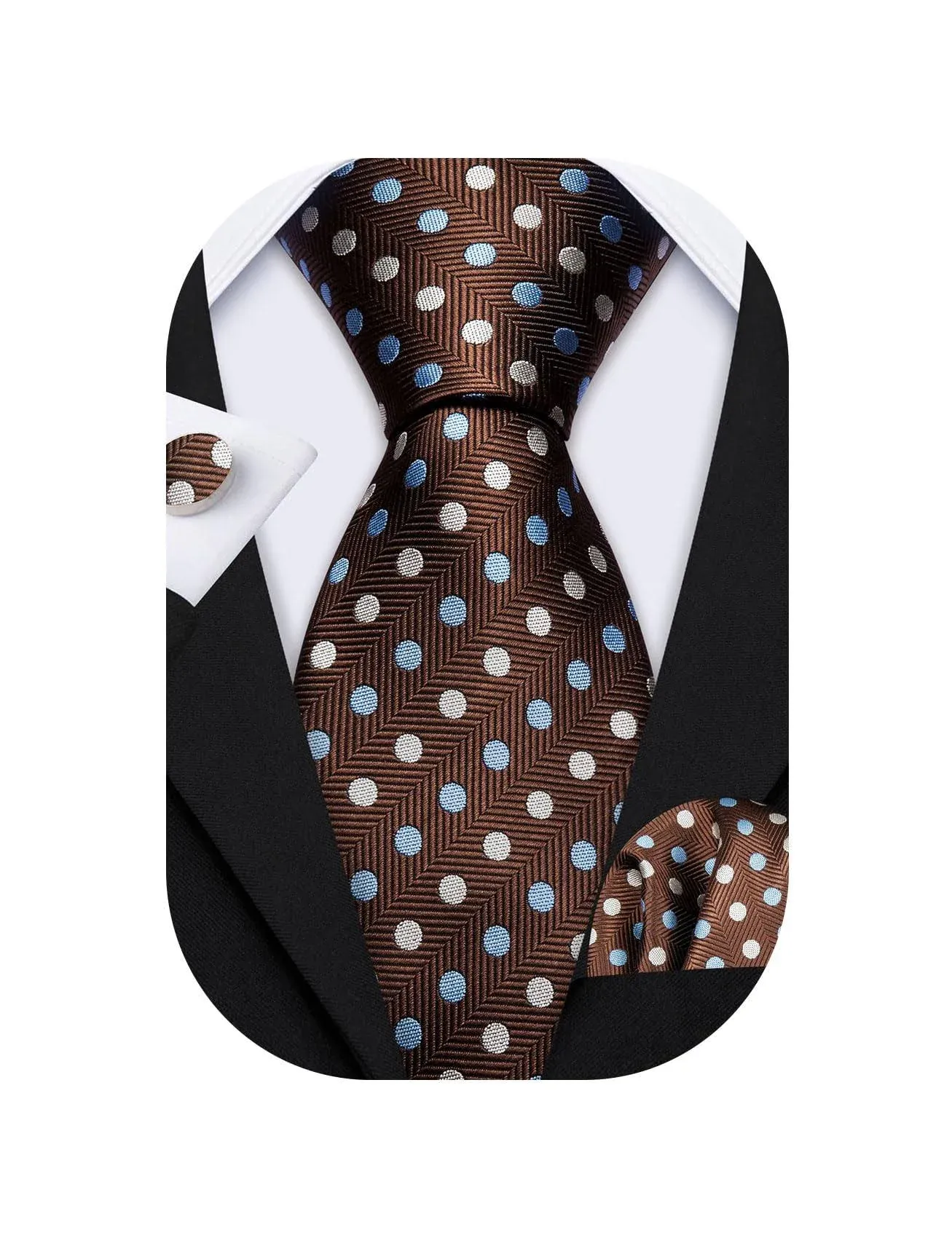 Barry.Wang Men's Tie Set Polka Dot Handkerchief Cufflinks Plaid Fashion Neckties Wedding Business