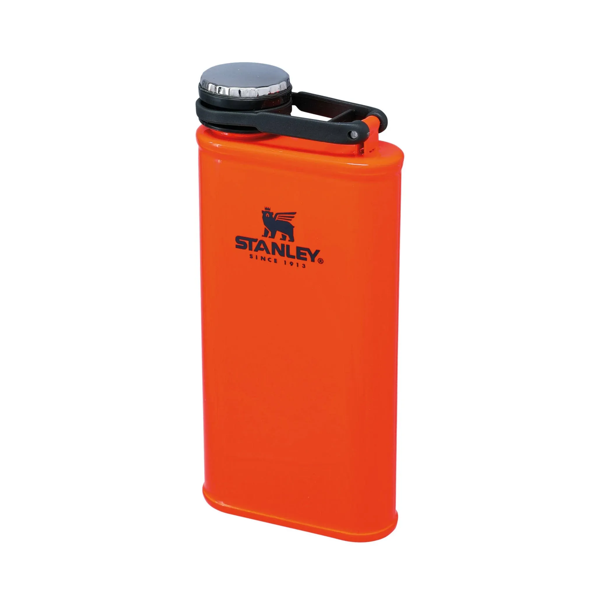 Stanley Classic Wide Mouth Flask 0.23L Blaze Orange with Never-Lose Cap - Wide Mouth Stainless Steel Hip Flask for Easy Filling & Pouring - BPA Free Leakproof Flask Alcohol