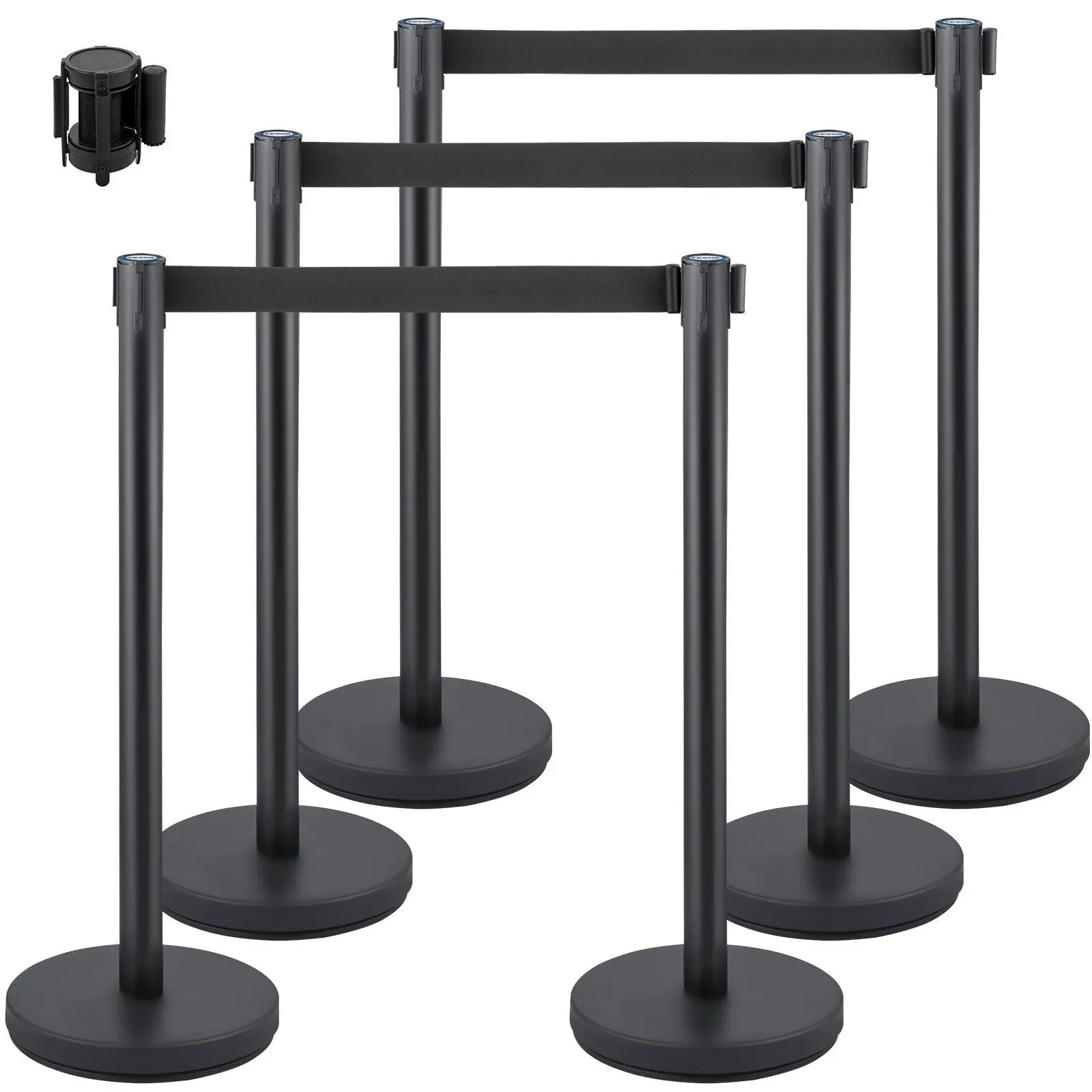 6Pack Crowd Control Barrier Queue Poles Black Retractable Belt Stanchion Posts