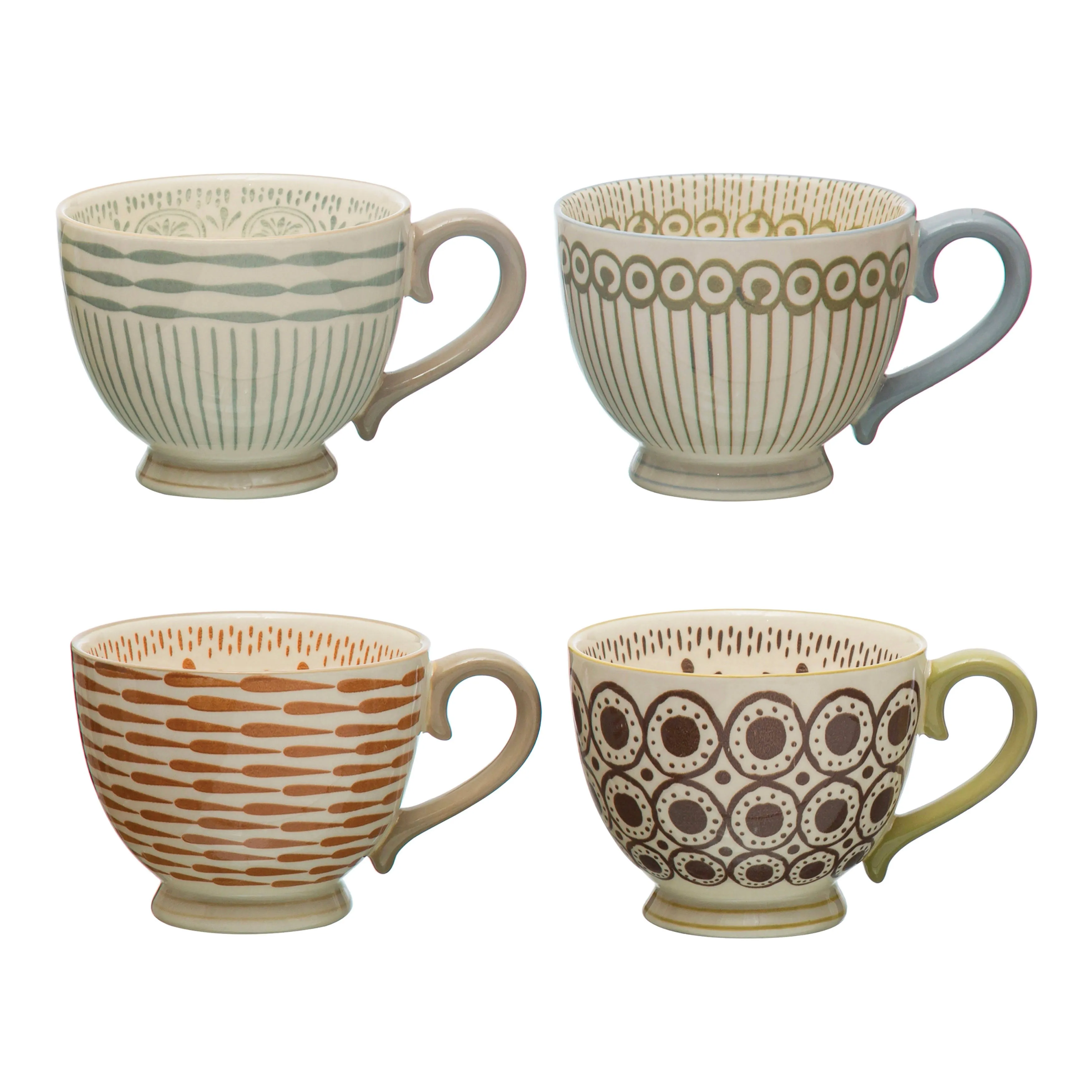 Creative Co-op Stoneware Painted Patterns, Set of 4 Styles, Multicolor Mug, Multi