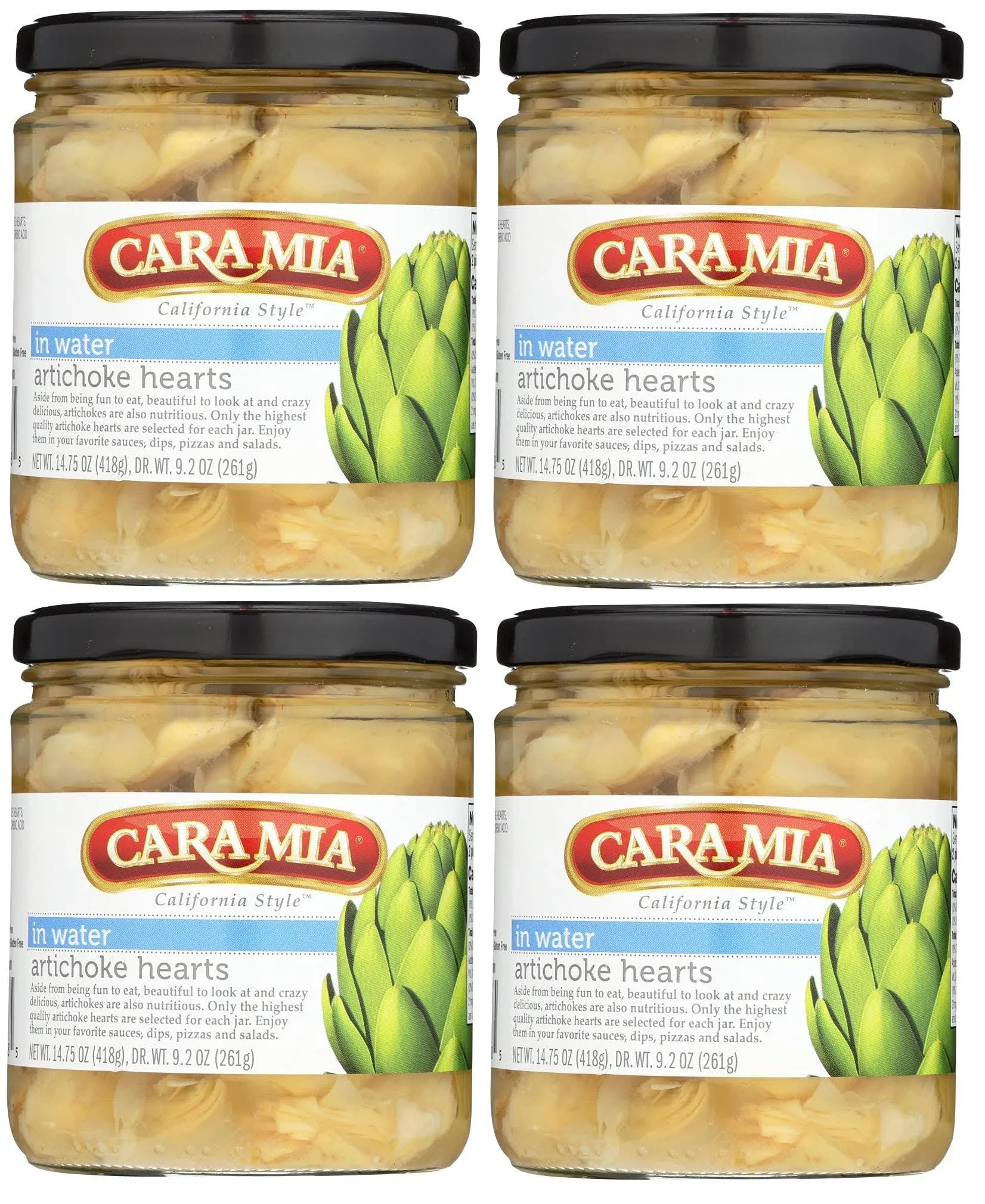 Cara Mia California Style Artichoke Hearts in Water 4 Glass Jars Net Wt. 14.75oz