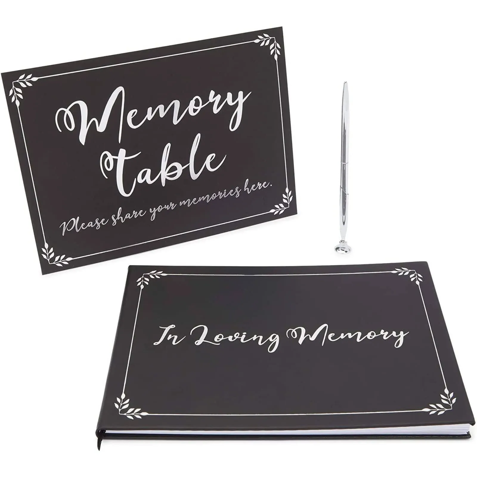 Faithful Finds Funeral Guest Book, Pen, and Memorial Table Sign