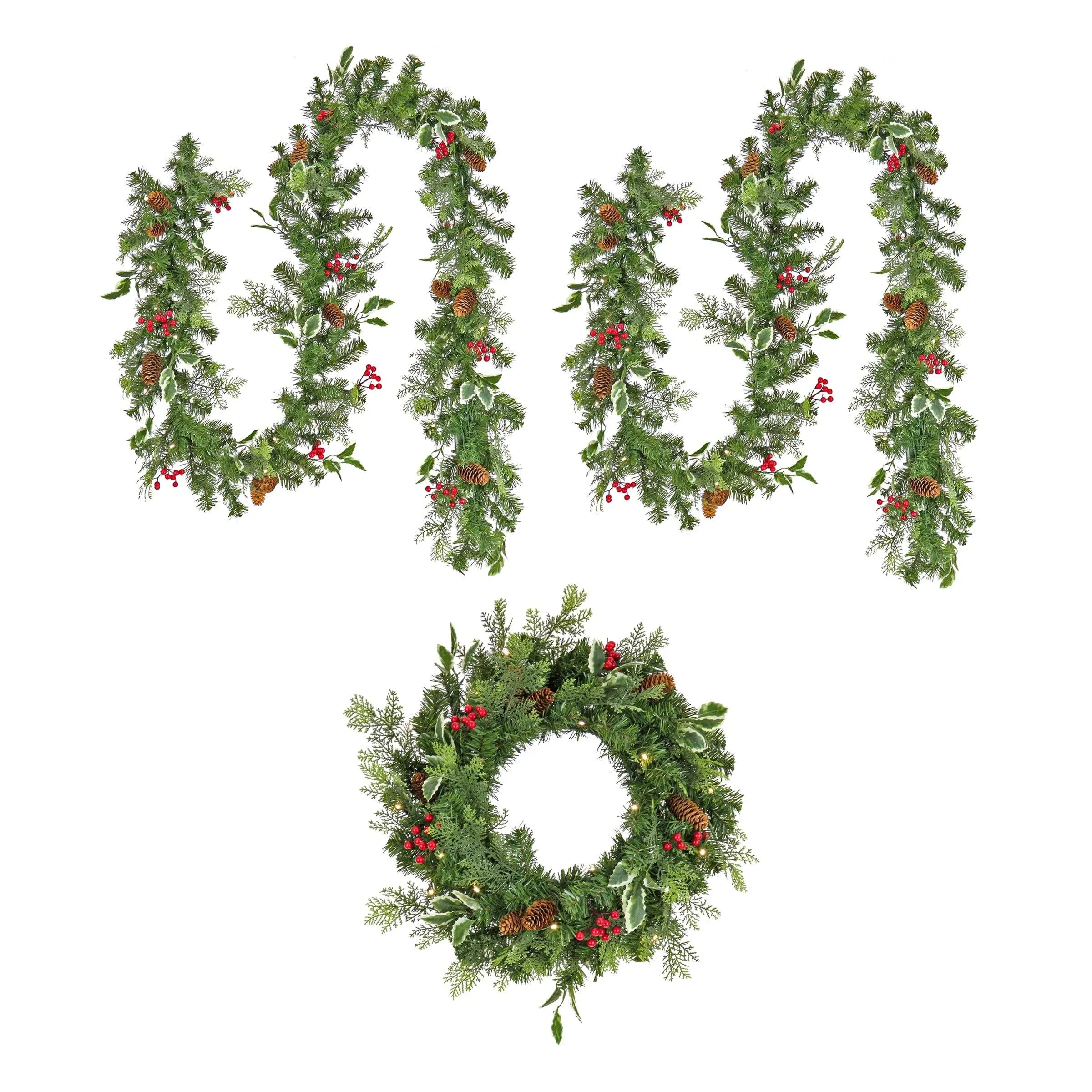 National Tree Company First Traditions&#8482; Pre-Lit Holly Berry Wreath and Garland Assortment