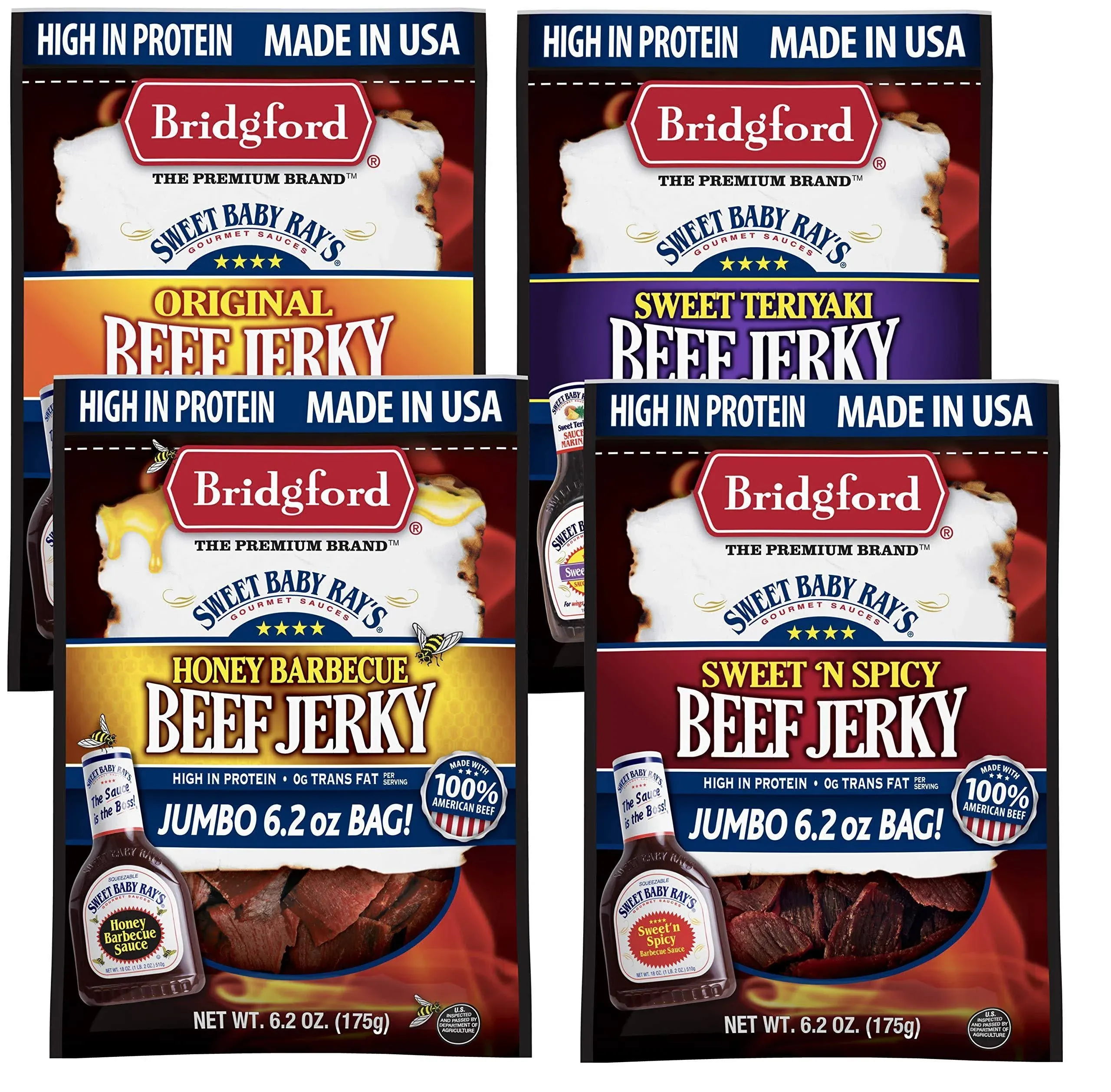 Bridgford Sweet Baby Ray's High Protein Beef Jerky, Low Carb Snack, Low Calorie ...