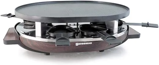 SwissMar KF-77068 8-Person Matterhorn Oval Raclette w/ Wood base, reversible cast aluminum Non-Stick grill plate