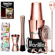 Barillio Rose Gold Boston Shaker Set - Stainless-Steel, Weighted Martini Cocktail Shaker Set w/Strainer & Mixer - Mixology Bartender Kit - Bar Set for The Home - 9-pc Drink Shaker Set - Bar Tools