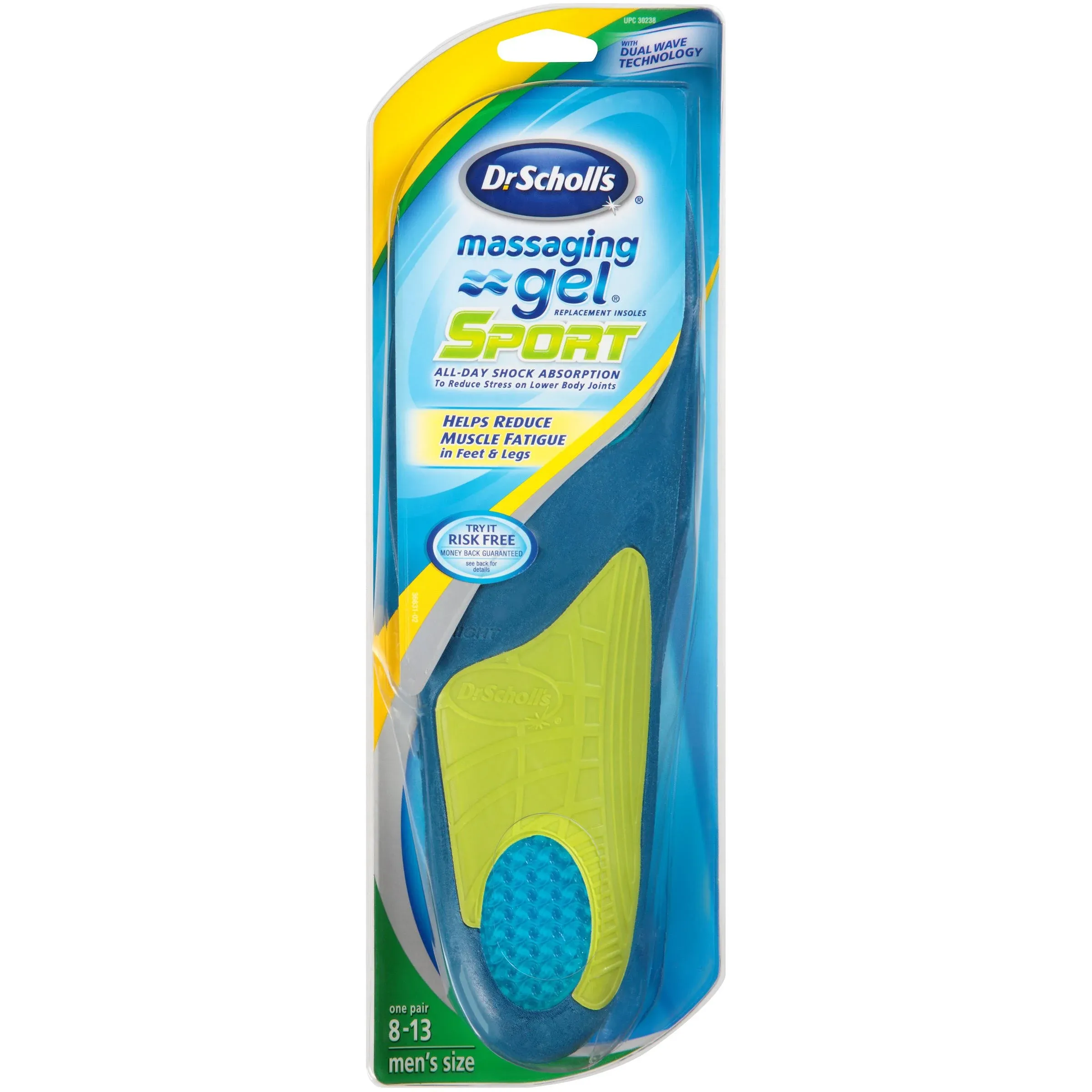 Dr. Scholl's Massaging Gel Sport Insoles, Men's Size 8-13, 1-Pair Packages (Pack of 2)