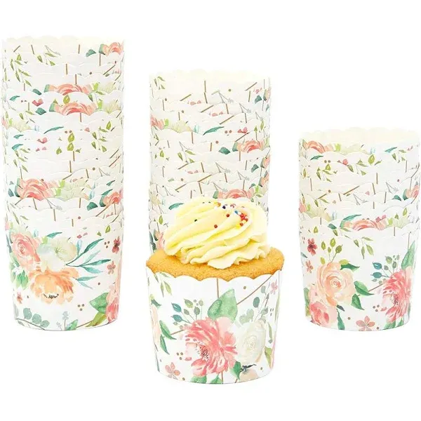 Sparkle and Bash 50-Pack Floral Watercolor Cupcake Wrappers