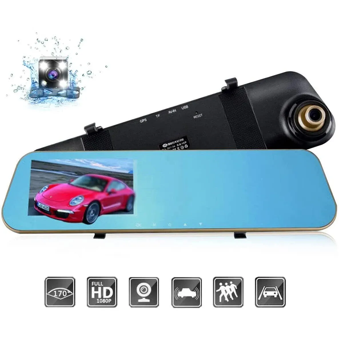 DEALPEAK Dual Lens HD 1080p Car Video Camera Recorder Rearview Mirror Dash Cam ...